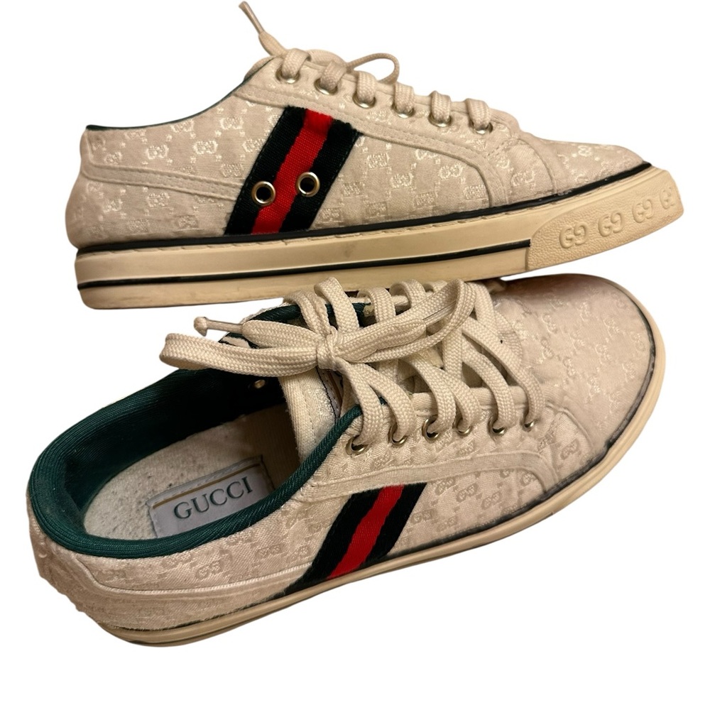 Vintage Gucci Beige tennis 1977 classic monogram Sneakers size 38/39 - Picture 3 of 11